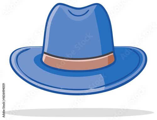 Stylish Blue Fedora Hat with Brown Band Cartoon Image Illustration Apparel Fashion