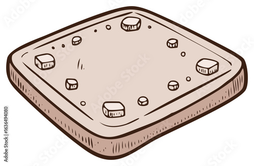 Stylized Toasted Bread Slice Adorned with Cube Toppings Illustration