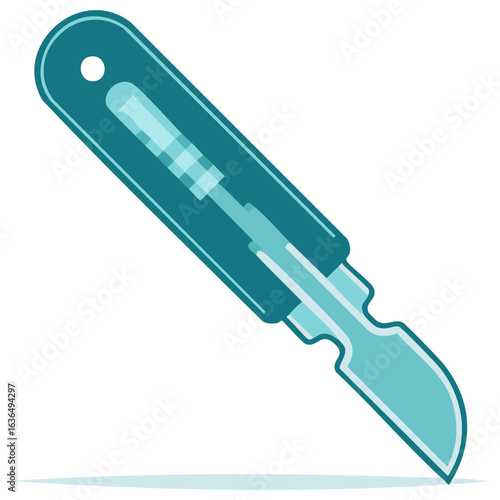 Stylized teal scalpel. Vector art of a surgical knife for medical or dental procedures in minimalist design.