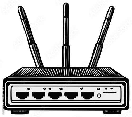 Wireless Router Illustration with Three Antennas for Network Connection and Internet Access
