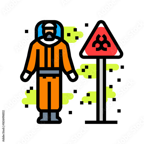 person wearing hazmat suit near toxic site color icon vector illustration