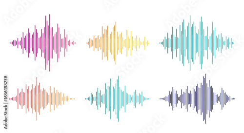 Dynamic colorful sound waves representing audio frequencies, perfect for music, podcasts, voiceovers, and sound design concepts