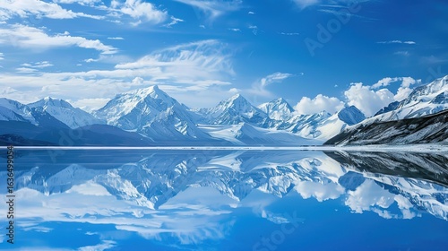 Wallpaper Mural Snow-Capped Mountains Mirror in Clear Blue Sky and Lake: A Vivid Scene of Majestic Peaks Reflecting in Pristine Waters Under a Lively Azure Sky Torontodigital.ca