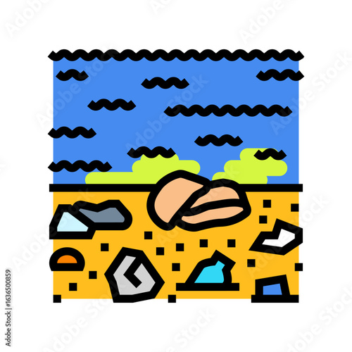 trash covered beach color icon vector illustration