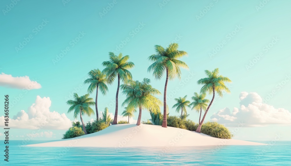 Fototapeta premium Tropical Paradise: Stunning Beach Landscape With Palm Trees And Luxury Travel Destinations In Maldives. Experience Nature, Relaxation, And Freedom In Exotic Summer Scenery.
