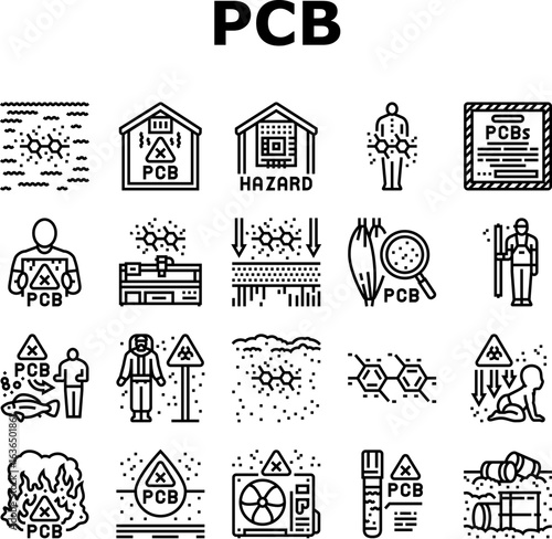 pcb pollution contamination icons set vector