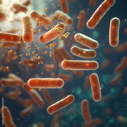 Abstract lactobacillus bulgaricus bacteria in glowing microbial cellular environment
