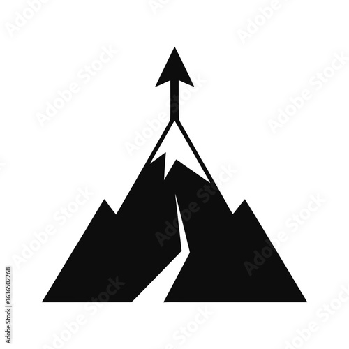 Silhouette of a mountain with peak shaped like an arrow pointing up with transparent background