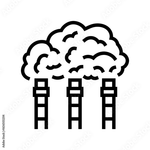 factory chimneys emitting thick smoke air pollution line icon vector illustration
