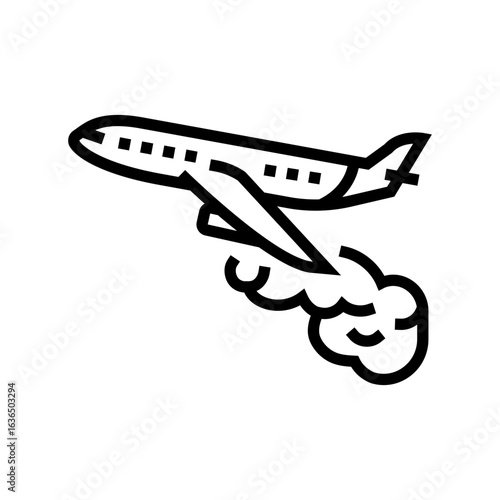 airplane leaving trail air pollution line icon vector illustration