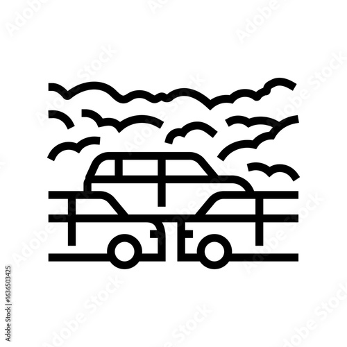 traffic jam smog above vehicles line icon vector illustration