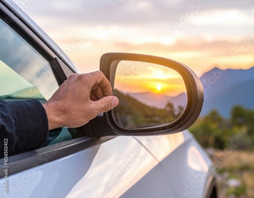Wallpaper Mural Sunset View Through Car Mirror Torontodigital.ca