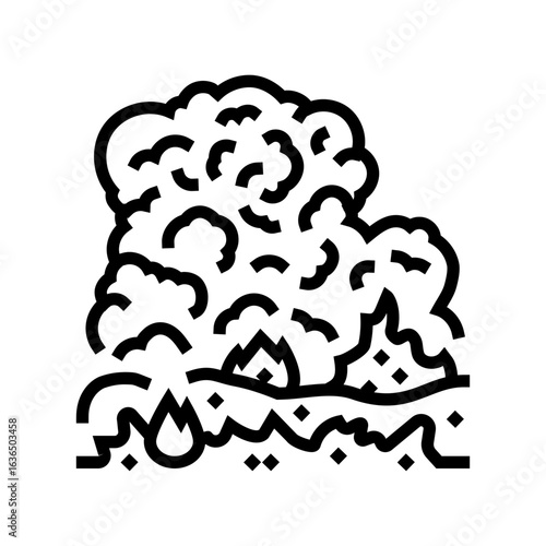burning garbage dark smoke air pollution line icon vector illustration