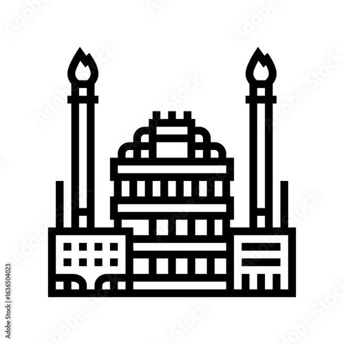 oil refinery flare stacks air pollution line icon vector illustration