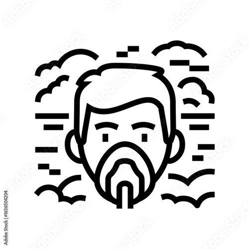 child holding inhaler smoggy area line icon vector illustration