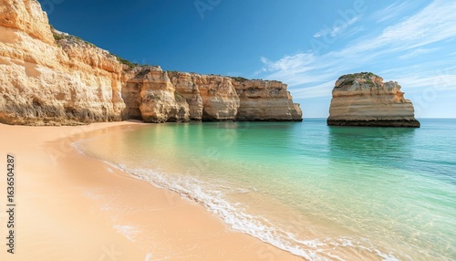 Picturesque Bay Close To Lagos Town In The Scenic Algarve Region Of Portugal. Featuring A Sandy Beach, This Spot Is A Highly Sought-After Travel Destination.