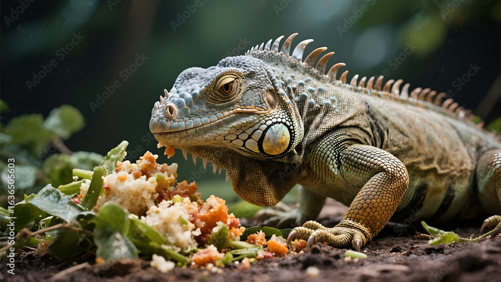 Fototapeta premium Iguana eating food