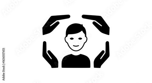 Hands around a person black and white icon