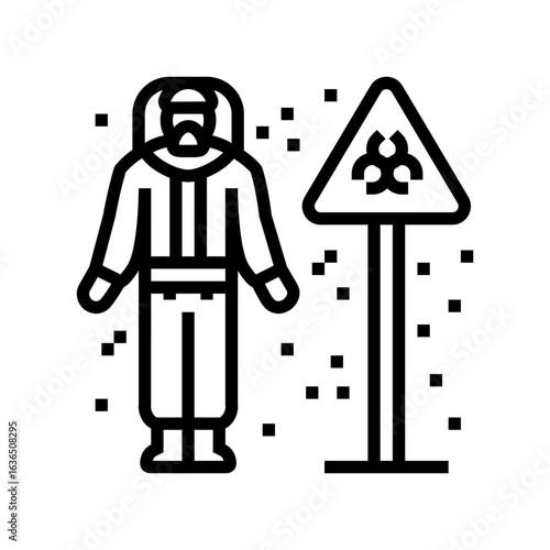 person wearing hazmat suit near toxic site line icon vector illustration