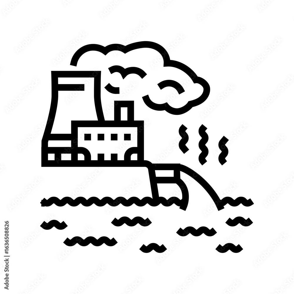 Naklejka premium warm water discharge pollution line icon vector illustration