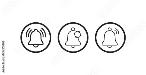 Notification bell icon set, Notification bell symbols in white background, Alarm symbol. Ringing bells reminder icon, vector illustration eps 10.