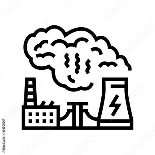 power plant impact pollution line icon vector illustration