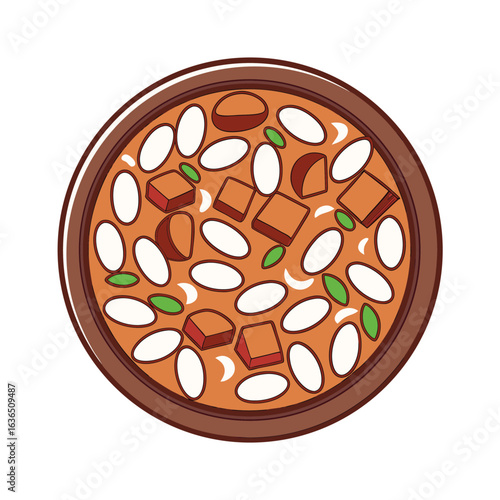 Overhead View of a Round Pizza with Sausage and White Beans food italian food