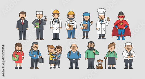 Collection of Diverse Professions and People Illustrated in Pixel Art Style