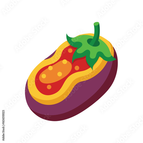 Stylized Eggplant Slice with Seeds on White Background vegetable food
