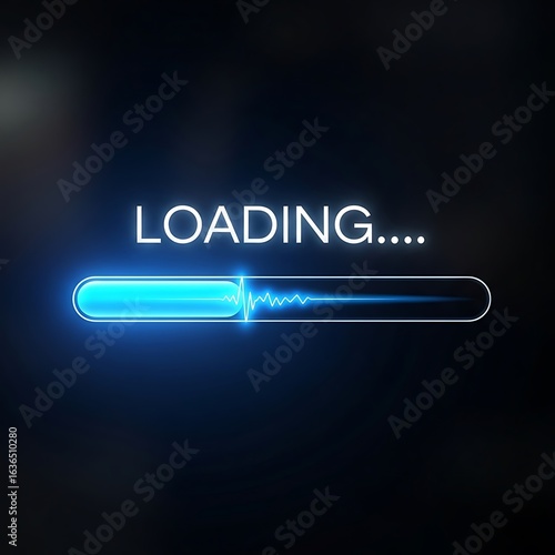 Blue Neon Loading Bar on Dark Background