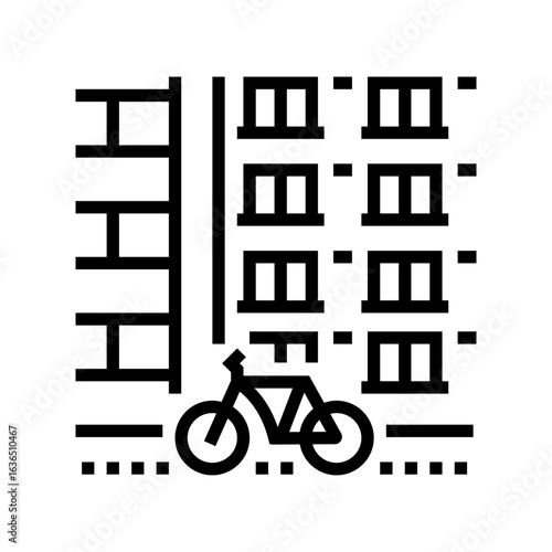 bicycle lane city urbanization line icon vector illustration