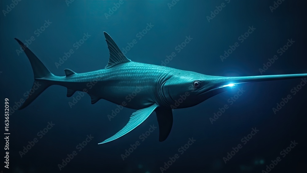 Fototapeta premium A prehistoric fish swims in deep water.