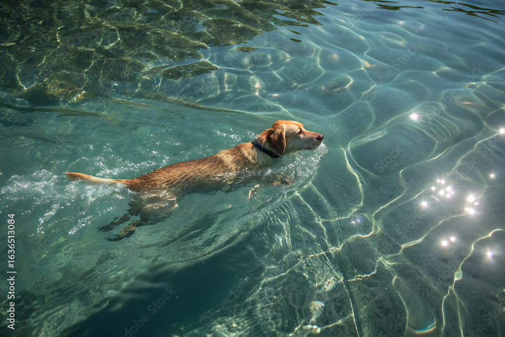 Obraz premium Dog Serene Swimming in Crystal-Clear Blue Water