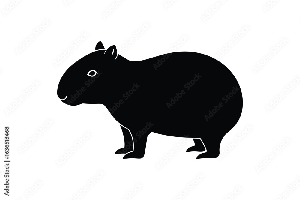 Obraz premium Capybara Vector Illustration in Black Silhouette Style on White Background for Graphic Design and Creative Projects silhouette
