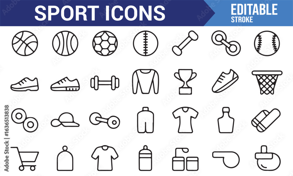 Fototapeta premium A series of fitness and sports equipment icons ideal for sports, health, and fitness-related designs.