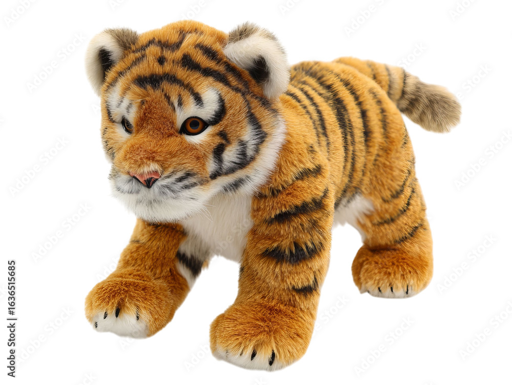 Obraz premium PNG of A realistic plush tiger toy with vibrant stripes, perfect for children and wildlife enthusiasts. - on Transparent or White BG