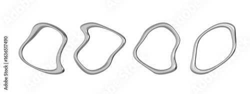 Metal 3D chrome lines featuring abstract liquid spirals and silver gradients. Y2K steel wave patterns for futuristic background designs. Glossy holographic ribbons or dynamic coils for modern art.