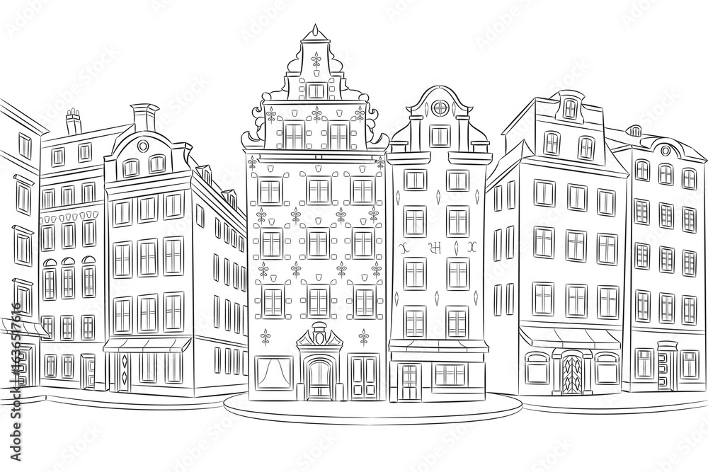 Obraz premium Vector drawing of Stortorget square Stockholm Sweden