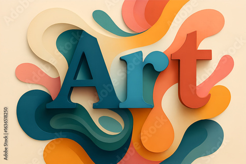 Colorful 3D ART typography with layered pastel paper-cut shapes – best for creative posters, art events, and modern decor