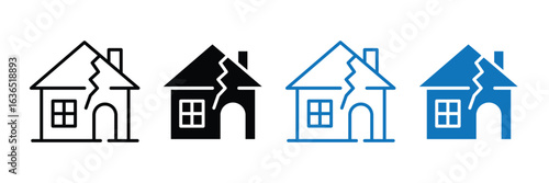 Damage home icon set vector. crack, broker, disaster home symbol vector illustration