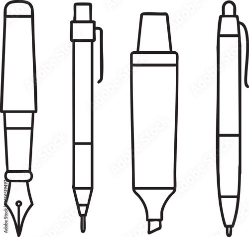 Writing Pens and Markers Outline Set