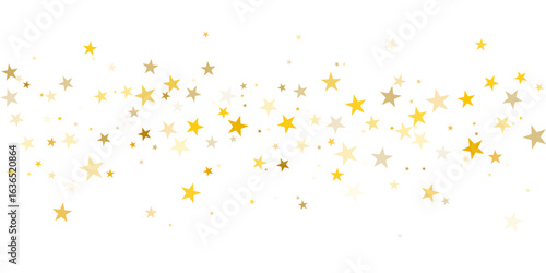 Gold stars vector background, sparkling Christmas confetti falling isolated on white. flying stars glitter backdrop, sparkle border
