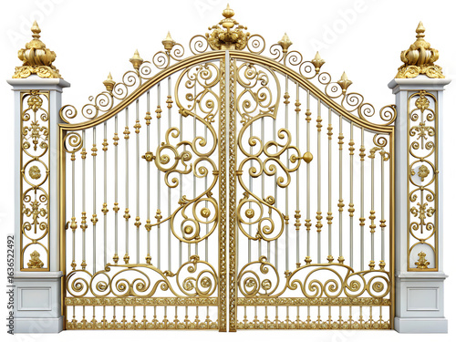  elegant gold and white gate  isolated on white background PNG , AI GENERATED