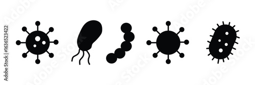 microscopic organisms and viruses icon set. bacteria, virus, cell, microbe icon vector illustration