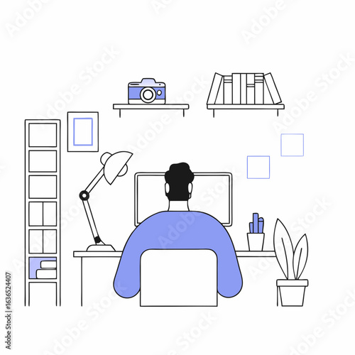 Illustration of remote work setup for home office and study space design