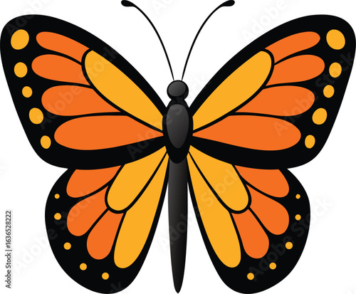 Vibrant monarch butterfly illustration with detailed wing patterns on a white background