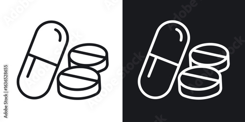 Painkiller pills icon. Thin Linear Style Designs for web design and infographics