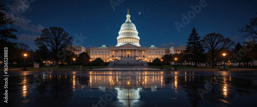 Nighttime view of the u.S. Capitol building washington d.C. Architectural photography urban landscape serene atmosphere