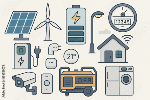 Clean Energy System with Solar Panel, Wind Turbine, Battery and Smart Technology