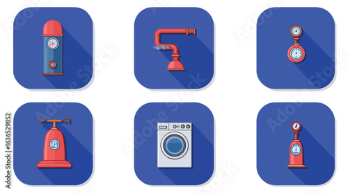 Flat style household appliances and tools icons